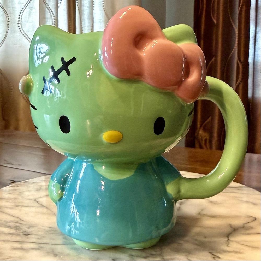 NEW Sanrio Hello Kitty Frankenstein 3D Sculpted Halloween Ceramic Mug Coffee Cup